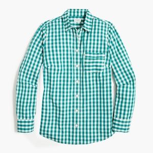 J CREW Gingham Green Cotton Poplin Shirt